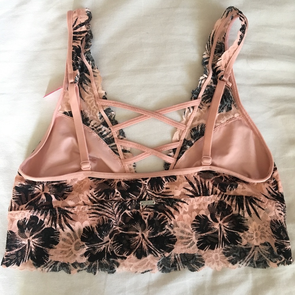 VS 🆕 Criss Cross Pink Tropical Lace Bralette - Picture 2 of 5